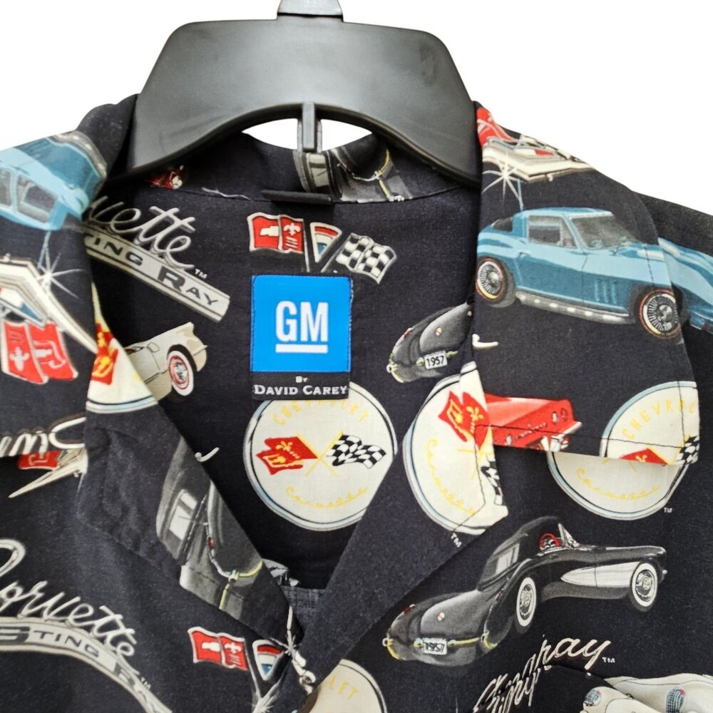 GM General Motors By David Carey Button Up Shirt Size XL Black Corvette Stingray - Picture 5 of 8